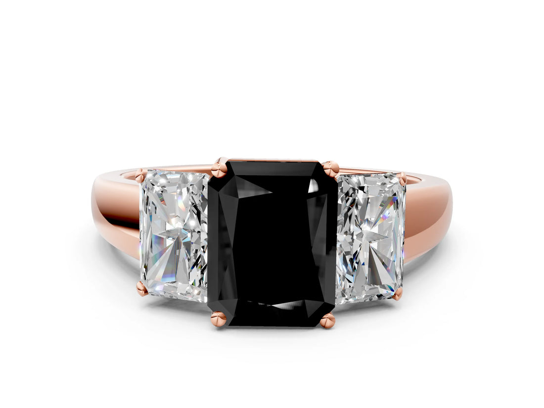 Rose gold Three-Stone Fancy Black Radiant Cut Cut Solitaire Ring with Classic Prong Setting