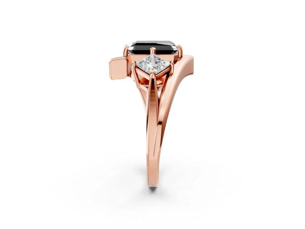 Rose gold Three-Stone Fancy Black Radiant Cut Cut Tension Band Ring with Four-Prong Setting