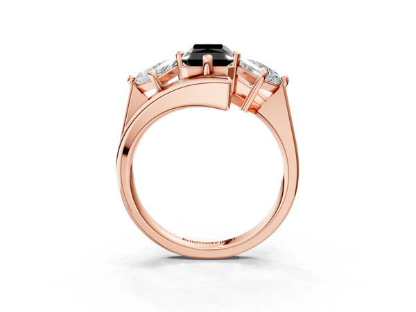 Rose gold Three-Stone Fancy Black Radiant Cut Cut Tension Band Ring with Four-Prong Setting