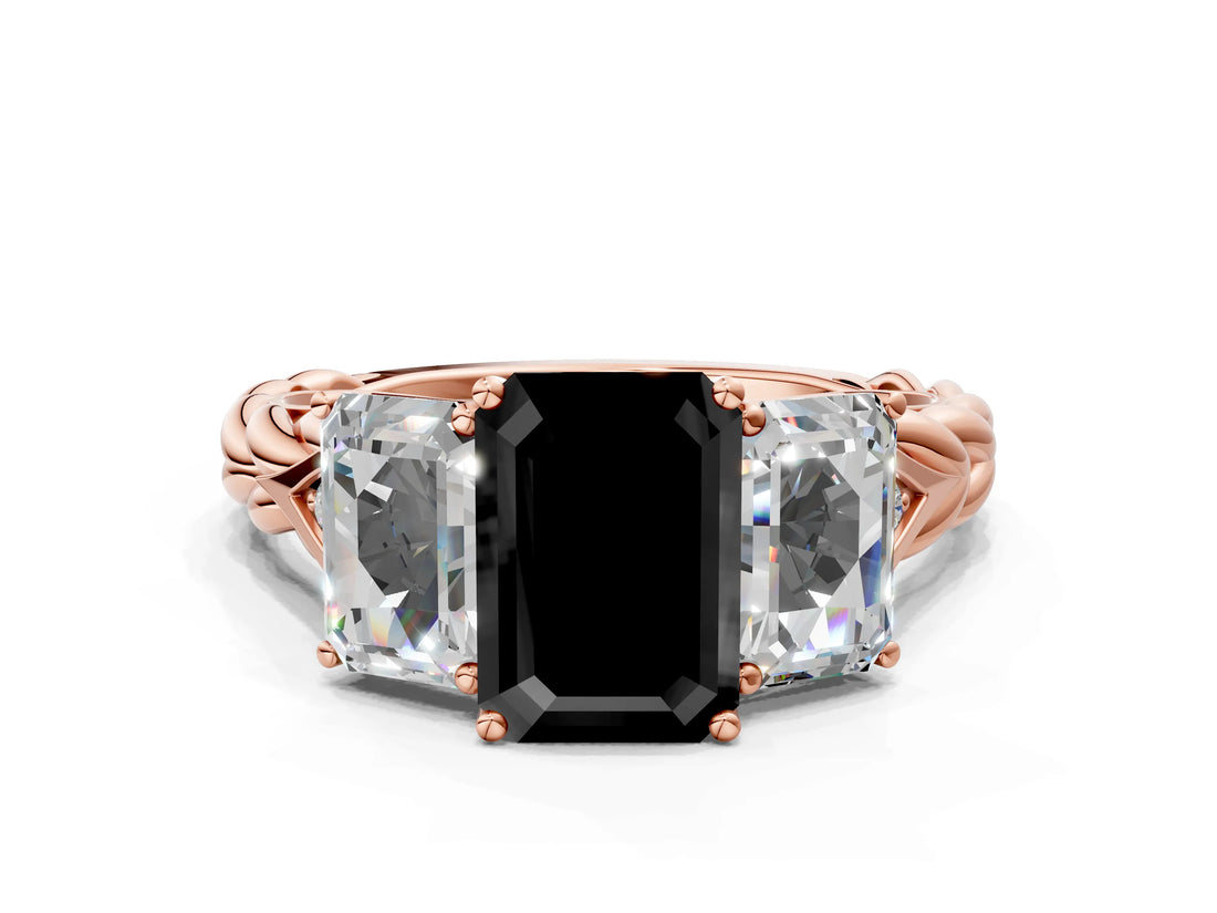 Rose gold Three-Stone Fancy Black Radiant Cut Diamond Braided Band Ring with Four-Prong Setting_60