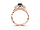 Rose gold Three-Stone Fancy Black Radiant Cut Diamond Braided Band Ring with Four-Prong Setting_63