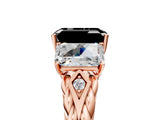 Rose gold Three-Stone Fancy Black Radiant Cut Diamond Braided Band Ring with Four-Prong Setting_65