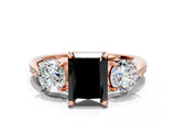 Rose gold Three-Stone Fancy Black Radiant Cut Diamond Channel Set Engagement Ring with Prong Setting