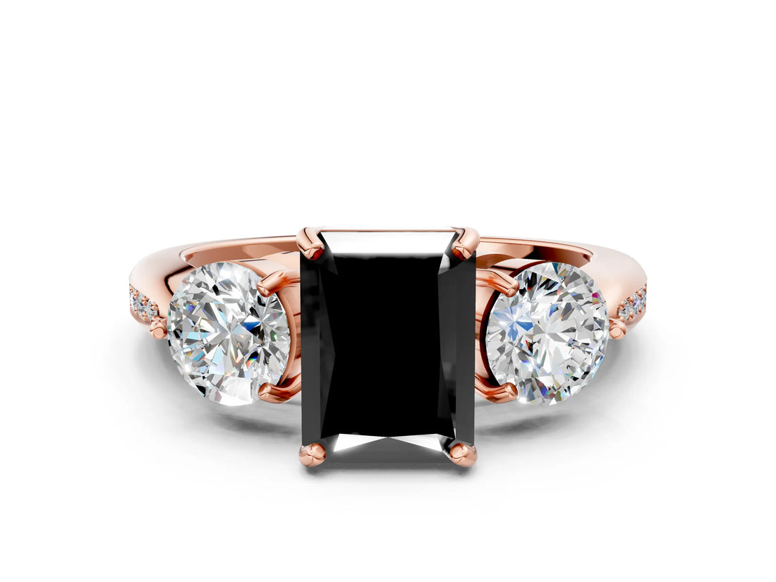 Rose gold Three-Stone Fancy Black Radiant Cut Diamond Channel Set Engagement Ring with Prong Setting_12