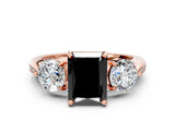 Rose gold Three-Stone Fancy Black Radiant Cut Diamond Channel Set Engagement Ring with Prong Setting_12