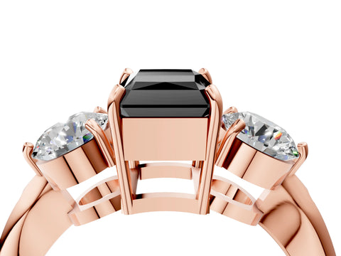 Rose gold Three-Stone Fancy Black Radiant Cut Diamond Channel Set Engagement Ring with Prong Setting_16