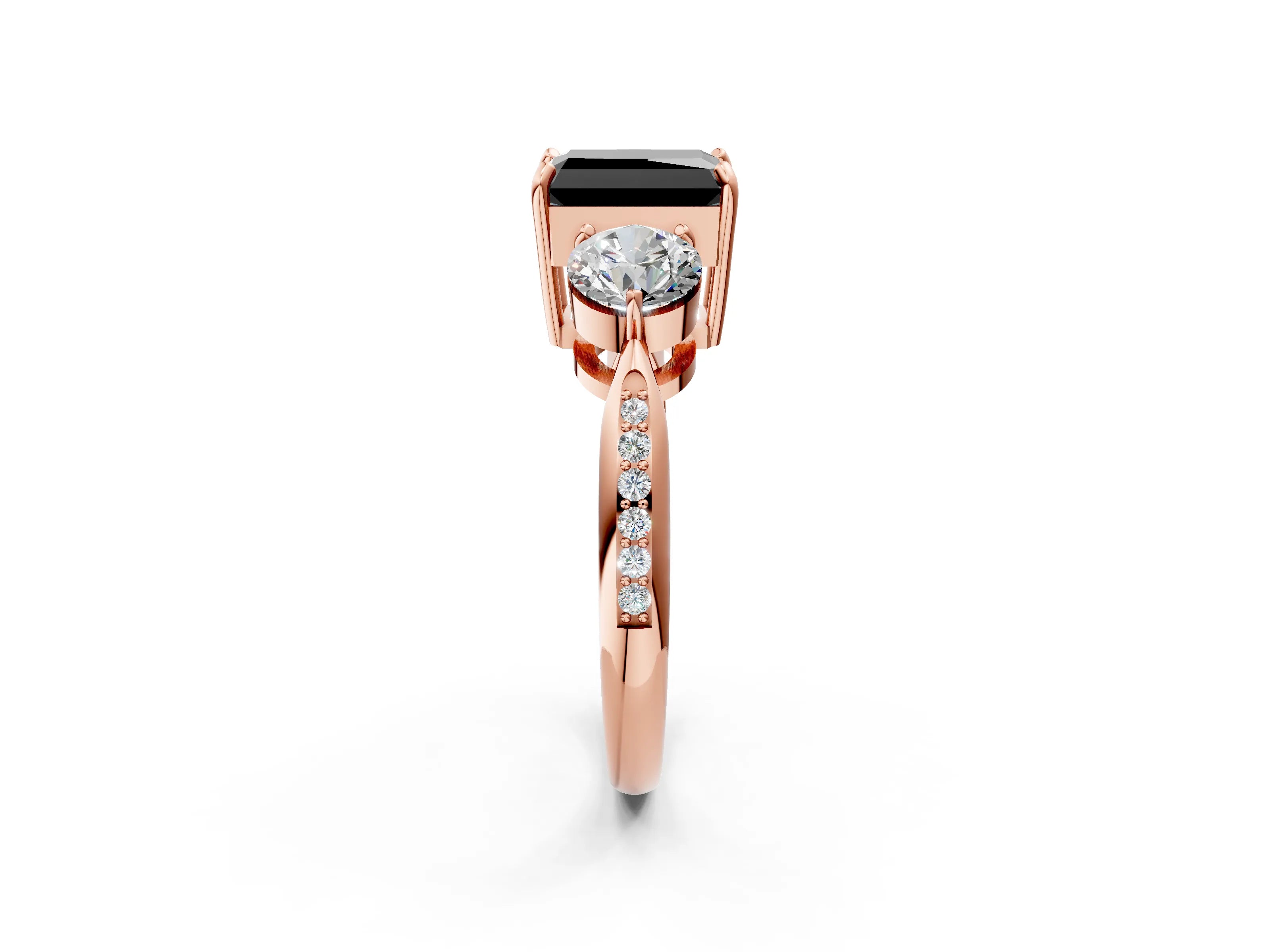 Rose gold Three-Stone Fancy Black Radiant Cut Diamond Channel Set Engagement Ring with Prong Setting_2