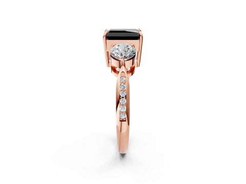 Rose gold Three-Stone Fancy Black Radiant Cut Diamond Channel Set Engagement Ring with Prong Setting_2