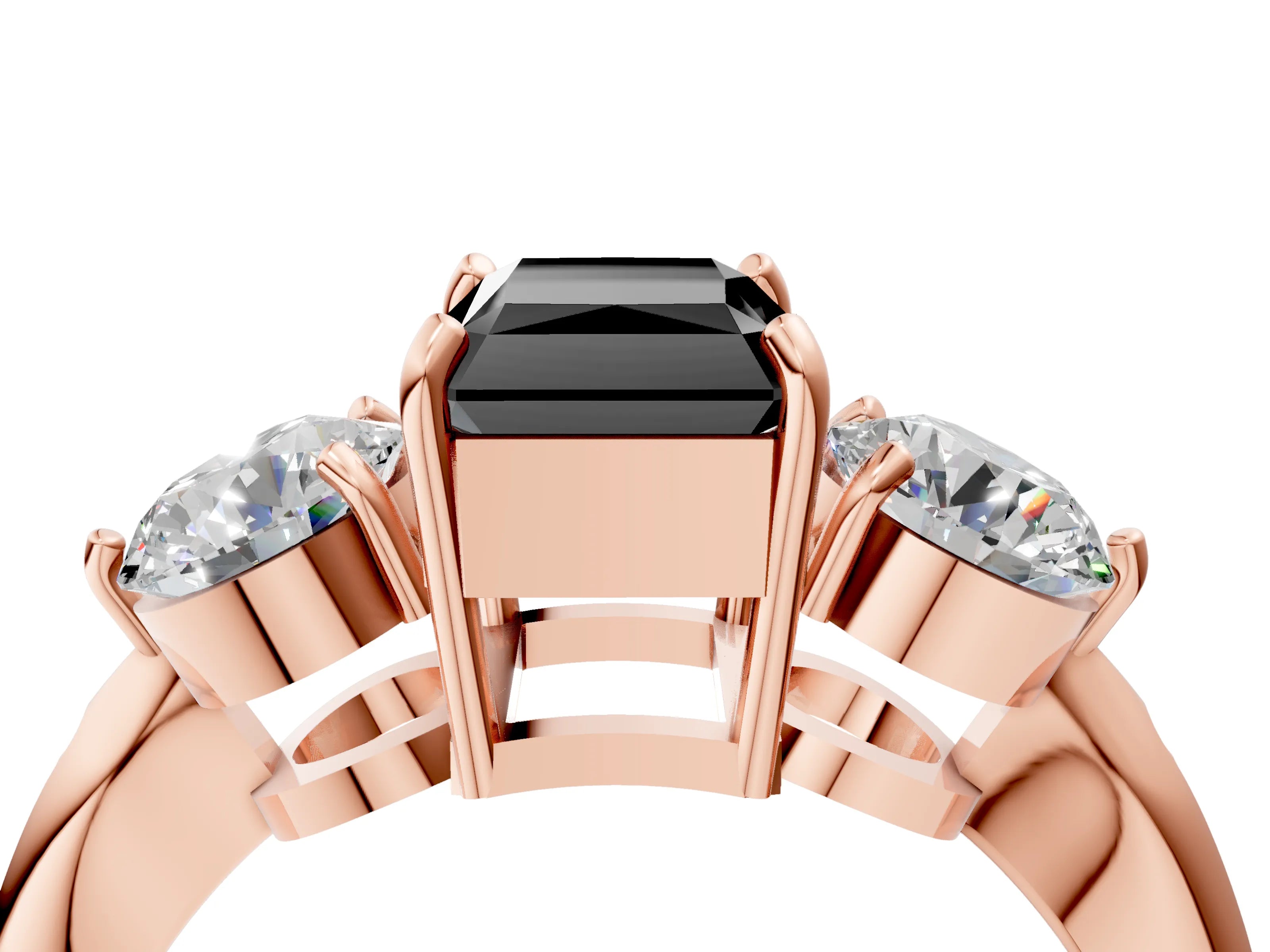 Rose gold Three-Stone Fancy Black Radiant Cut Diamond Channel Set Engagement Ring with Prong Setting_4
