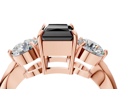 Rose gold Three-Stone Fancy Black Radiant Cut Diamond Channel Set Engagement Ring with Prong Setting_4