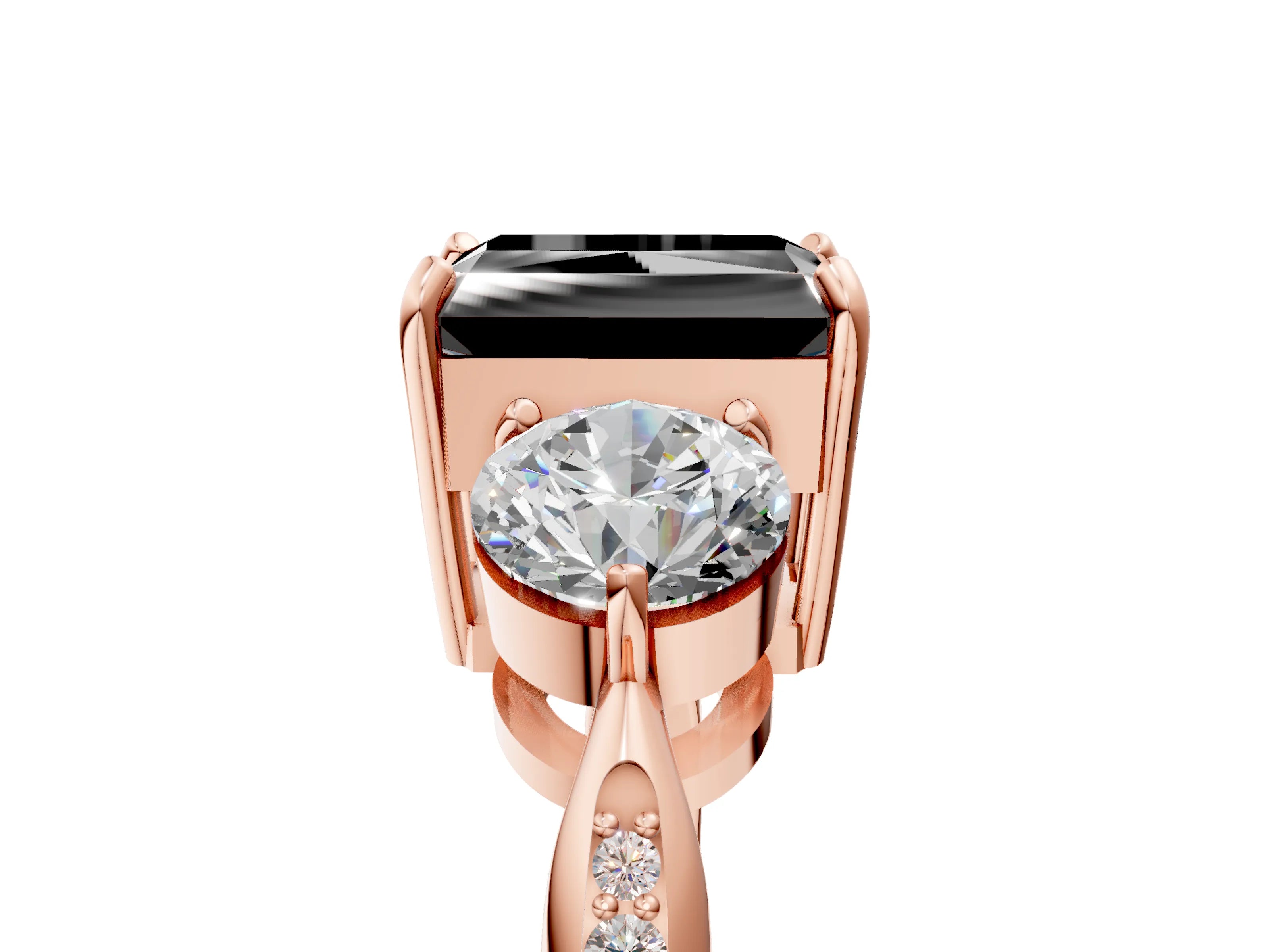 Rose gold Three-Stone Fancy Black Radiant Cut Diamond Channel Set Engagement Ring with Prong Setting_5
