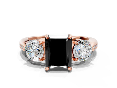 Rose gold Three-Stone Fancy Black Radiant Cut Diamond Channel Set Engagement Ring with Prong Setting