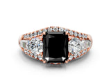 Rose gold Three-Stone Fancy Black Radiant Cut Diamond Engagement Ring with Pave Band and Prong Setting