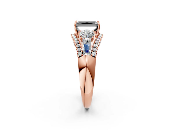 Rose Gold Radiant Cut Five Stone Baguette Engagement Ring Setting for Black Center