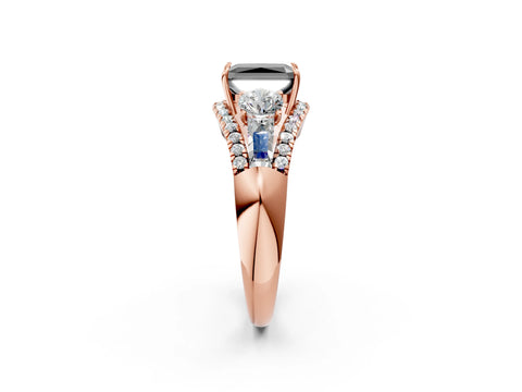 Rose gold Three-Stone Fancy Black Radiant Cut Diamond Engagement Ring with Pave Band and Prong Setting_2