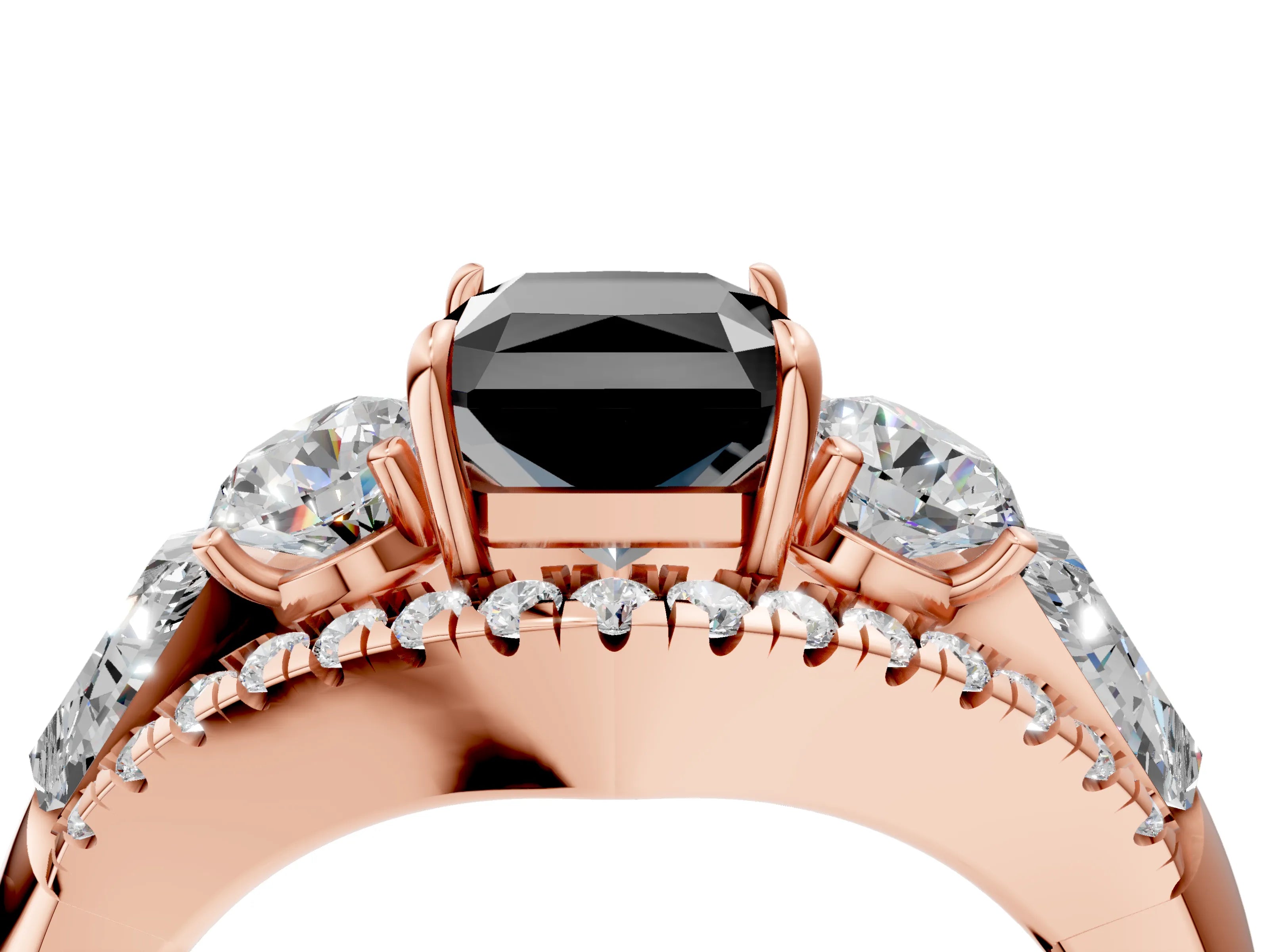 Rose gold Three-Stone Fancy Black Radiant Cut Diamond Engagement Ring with Pave Band and Prong Setting_4