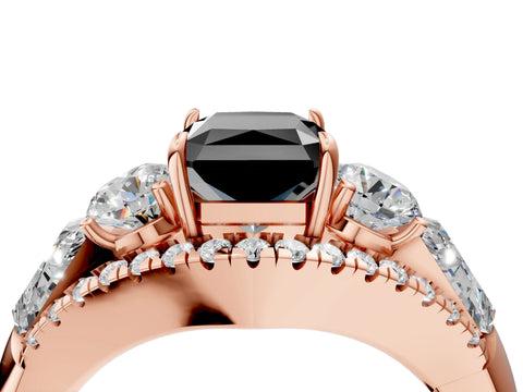 Rose gold Three-Stone Fancy Black Radiant Cut Diamond Engagement Ring with Pave Band and Prong Setting_4