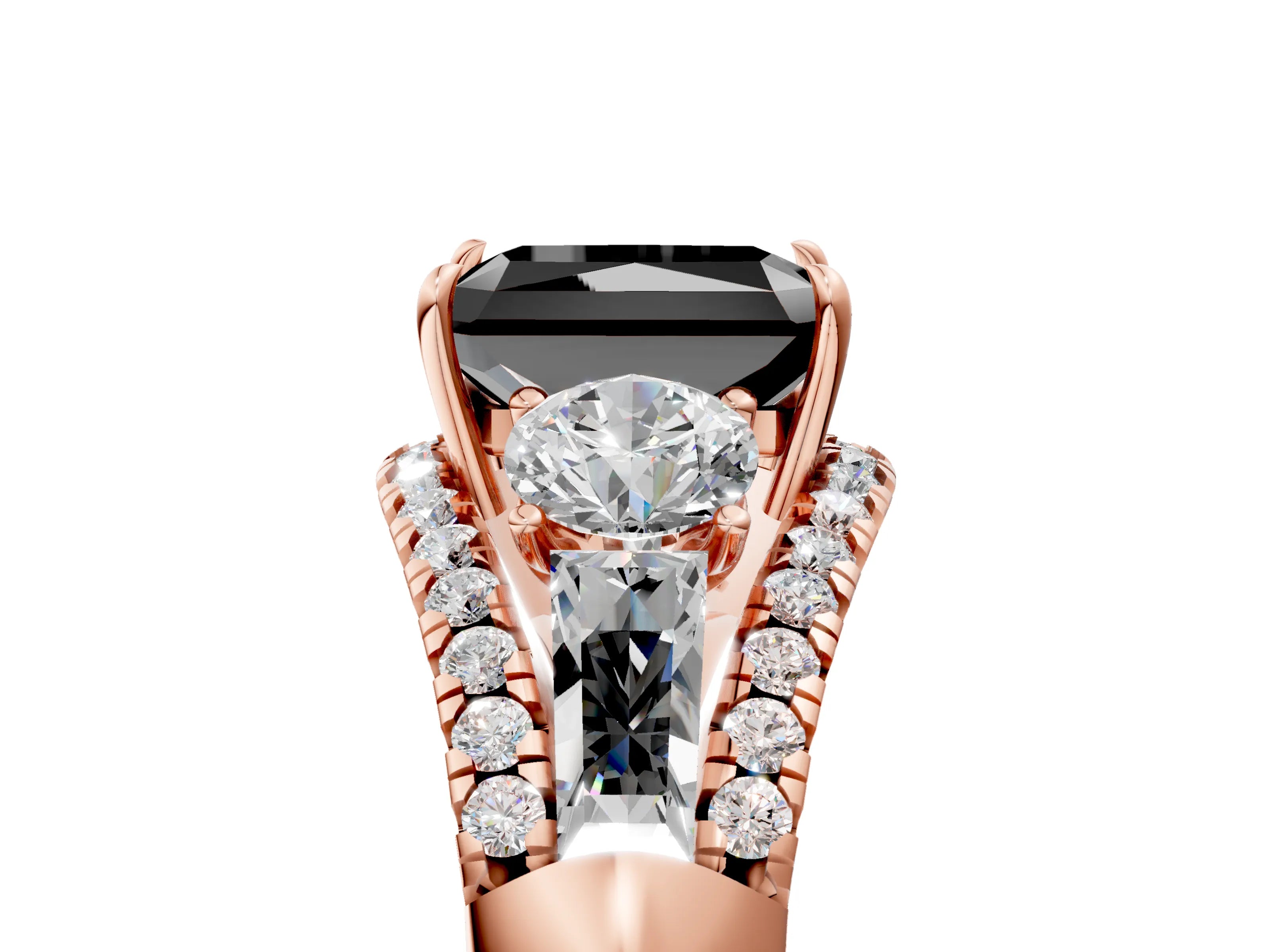 Rose gold Three-Stone Fancy Black Radiant Cut Diamond Engagement Ring with Pave Band and Prong Setting_5