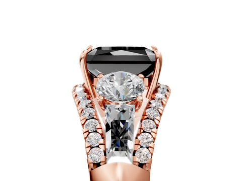 Rose gold Three-Stone Fancy Black Radiant Cut Diamond Engagement Ring with Pave Band and Prong Setting_5