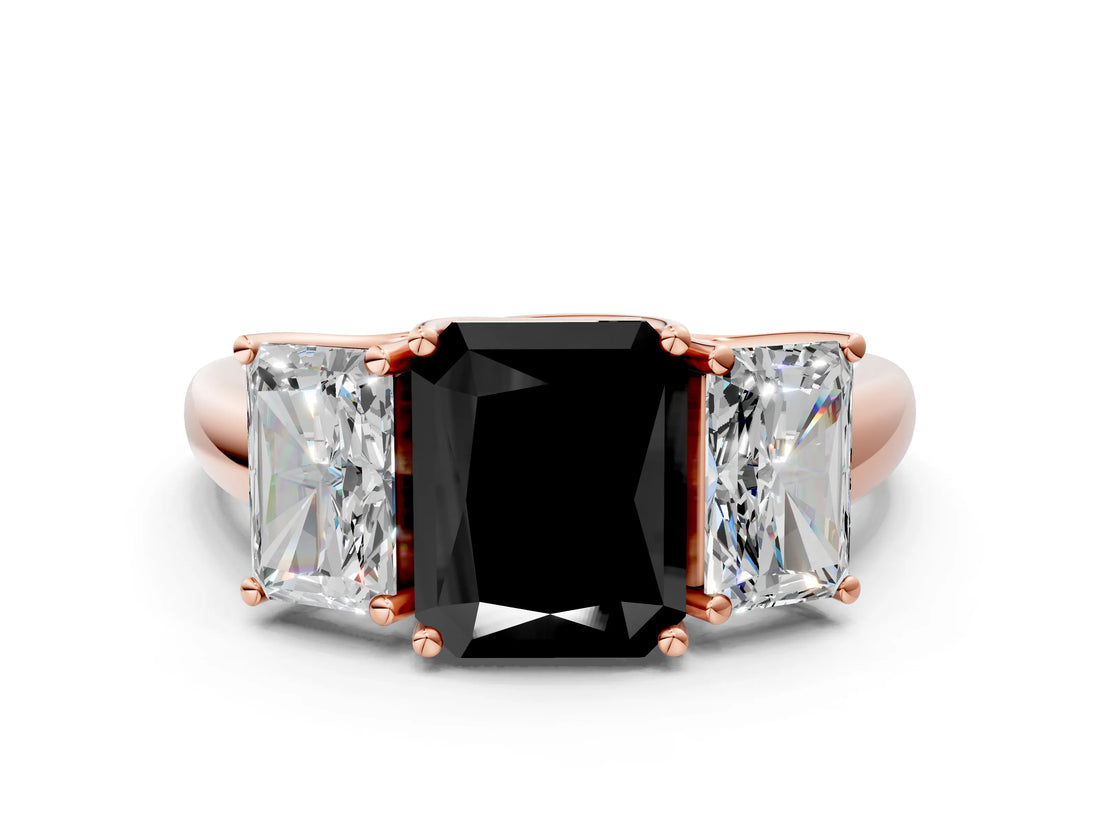 Rose gold Three-Stone Fancy Black Radiant Cut Diamond Engagement Ring with Prong Setting_3