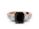 Rose gold Three-Stone Fancy Black Radiant Cut Diamond Pavé Band with Four-Prong Setting