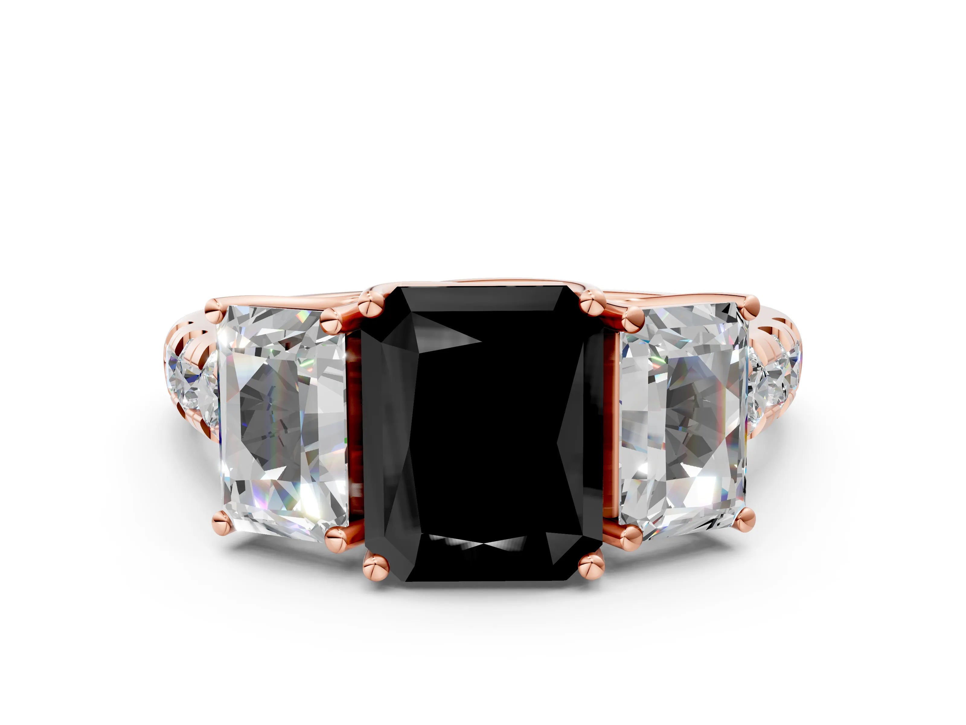 Rose gold Three-Stone Fancy Black Radiant Cut Diamond Pavé Band with Prong Setting_12