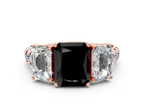 Rose gold Three-Stone Fancy Black Radiant Cut Diamond Pavé Band with Prong Setting_12