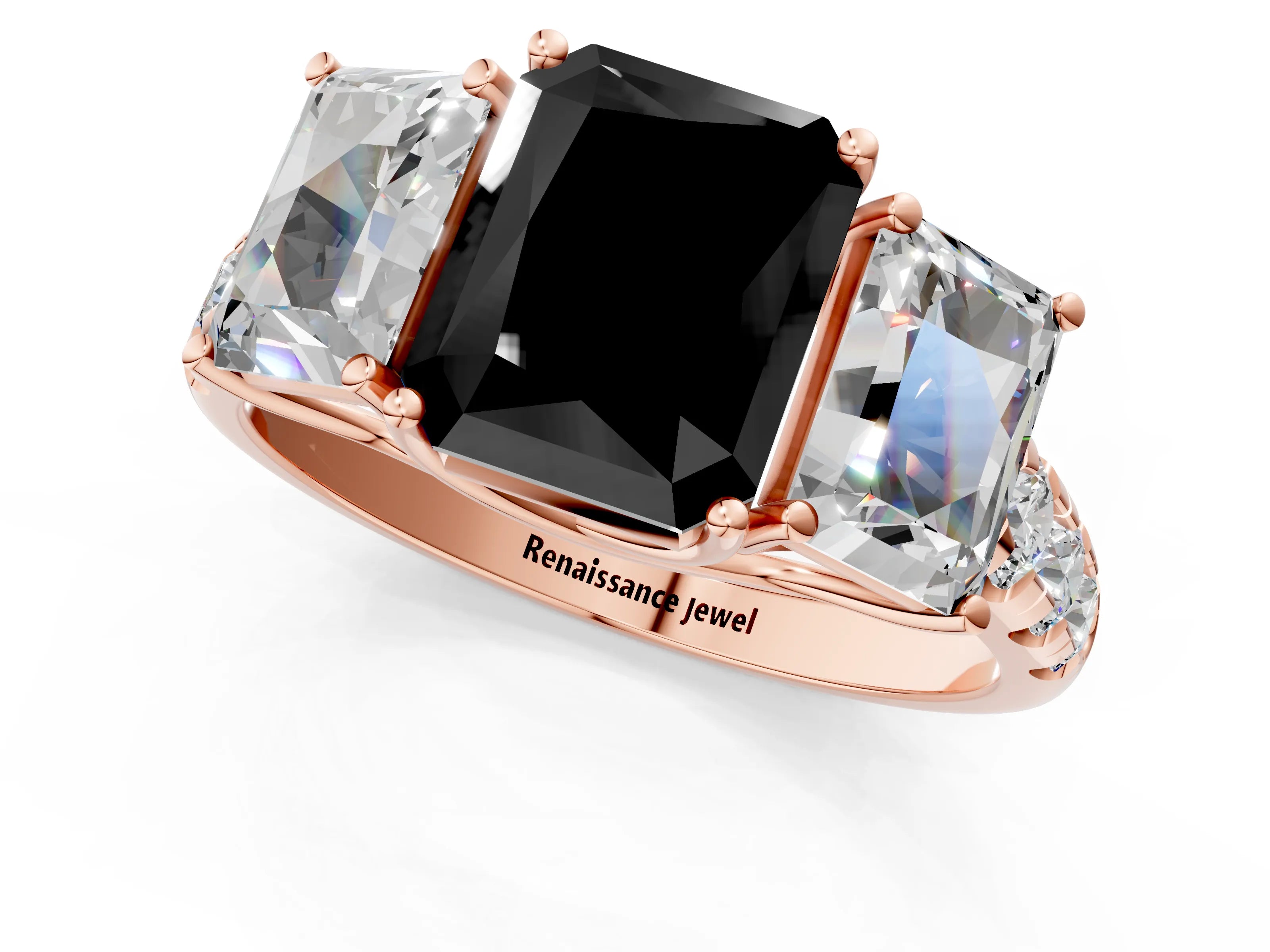 Rose gold Three-Stone Fancy Black Radiant Cut Diamond Pavé Band with Prong Setting_13