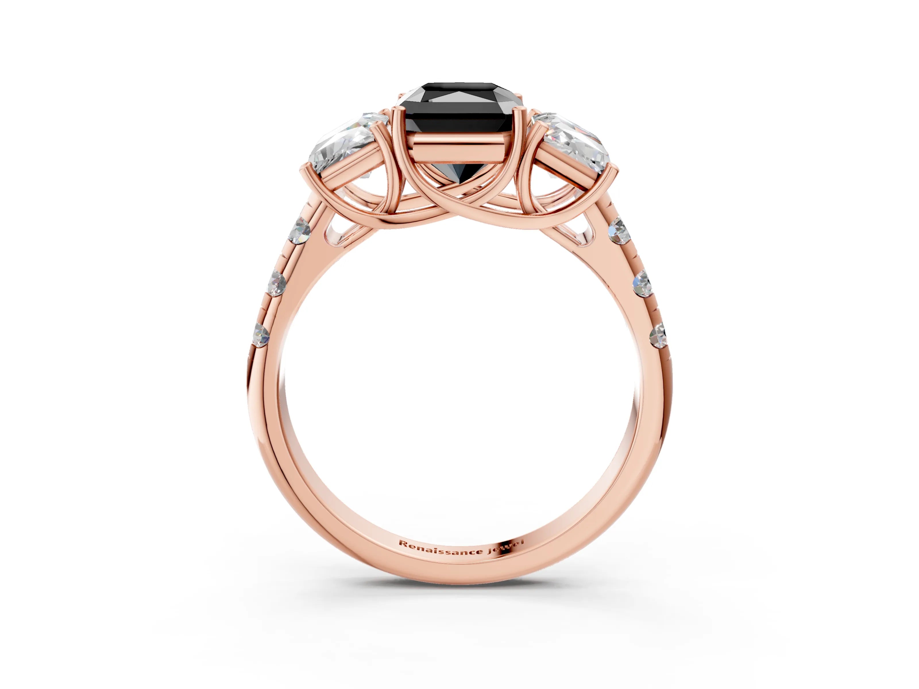 Rose gold Three-Stone Fancy Black Radiant Cut Diamond Pavé Band with Prong Setting_15