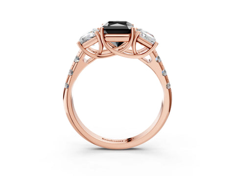 Rose gold Three-Stone Fancy Black Radiant Cut Diamond Pavé Band with Prong Setting_15