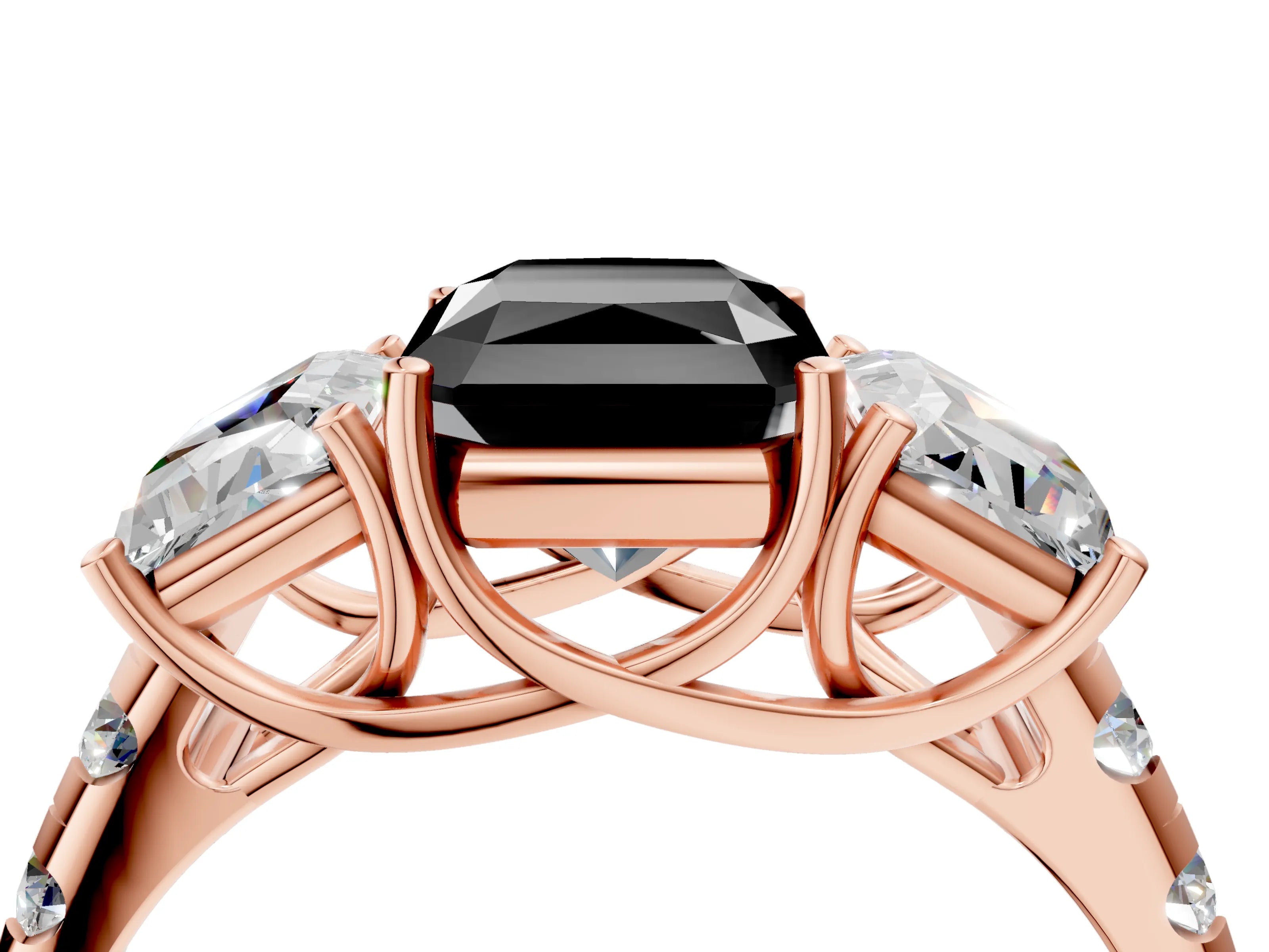 Rose gold Three-Stone Fancy Black Radiant Cut Diamond Pavé Band with Prong Setting_16