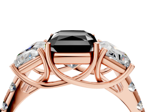 Rose gold Three-Stone Fancy Black Radiant Cut Diamond Pavé Band with Prong Setting_16