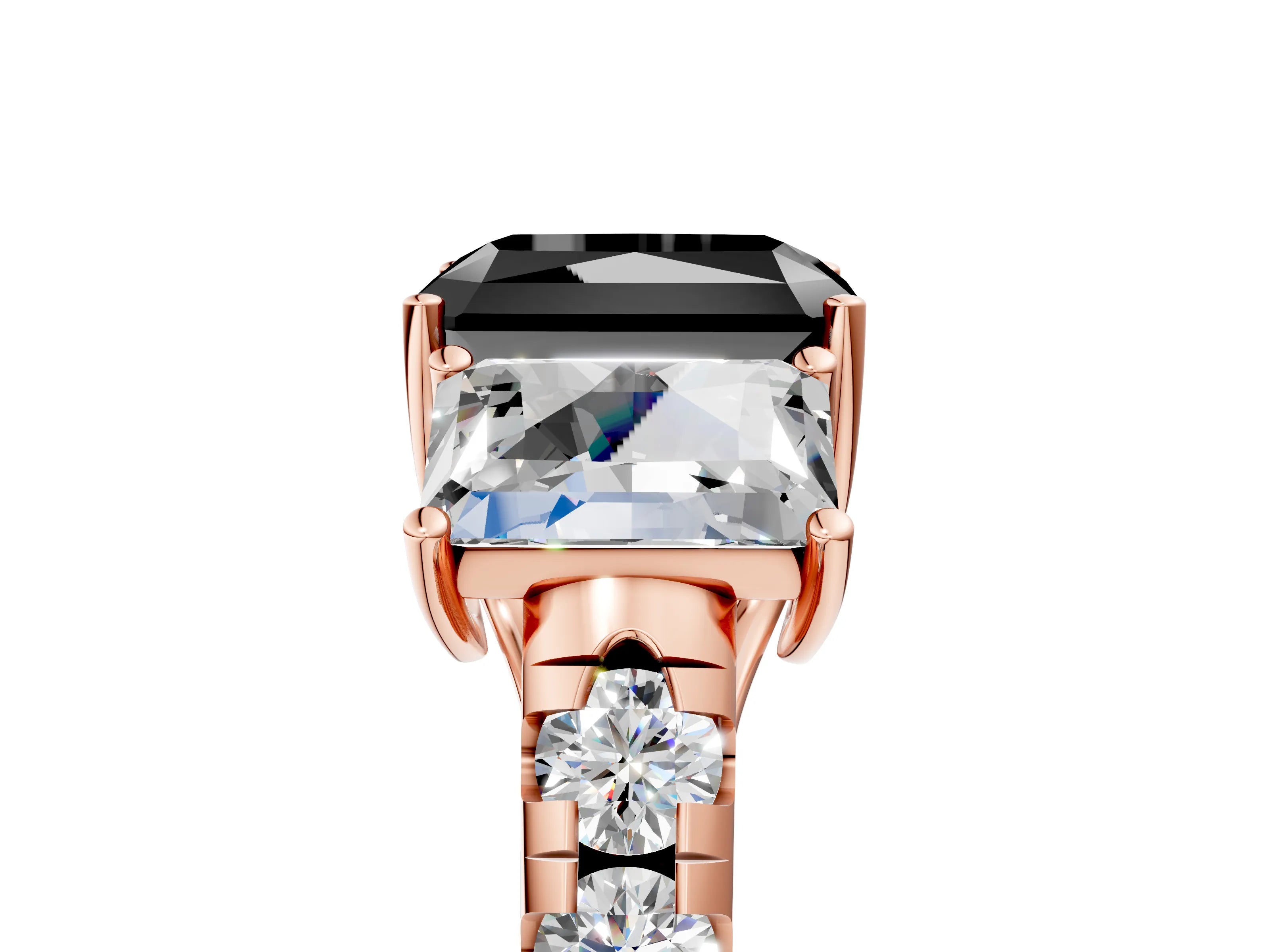 Rose gold Three-Stone Fancy Black Radiant Cut Diamond Pavé Band with Prong Setting_17