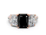Rose gold Three-Stone Fancy Black Radiant Cut Diamond Ring with Pavé Band and Prong Setting_24
