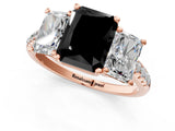 Rose gold Three-Stone Fancy Black Radiant Cut Diamond Ring with Pavé Band and Prong Setting_25