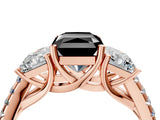 Rose gold Three-Stone Fancy Black Radiant Cut Diamond Ring with Pavé Band and Prong Setting_28