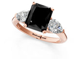 Rose gold Three-Stone Fancy Black Radiant Cut Diamond Ring with Pear Side Stones and Four-Prong Setting_1