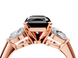 Rose gold Three-Stone Fancy Black Radiant Cut Diamond Ring with Pear Side Stones and Four-Prong Setting_4