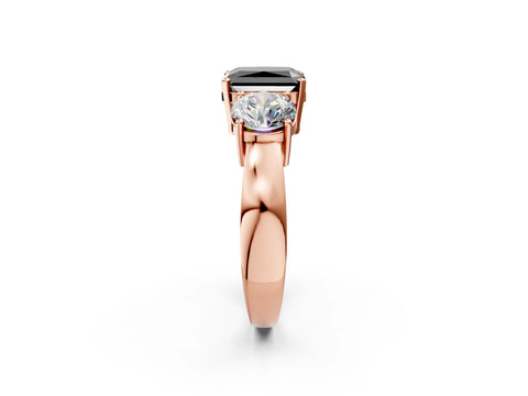 Rose gold Three-Stone Fancy Black Radiant Cut Diamond Ring with Round Side Stones, Classic Band, and Four-Prong Setting_2