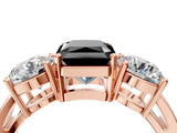 Rose gold Three-Stone Fancy Black Radiant Cut Diamond Ring with Round Side Stones, Classic Band, and Four-Prong Setting_4