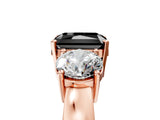 Rose gold Three-Stone Fancy Black Radiant Cut Diamond Ring with Round Side Stones, Classic Band, and Four-Prong Setting_5