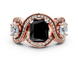 Rose gold Three-Stone Fancy Black Radiant Cut Diamond Wave Pave Band with Prong Setting_18