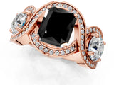 Rose gold Three-Stone Fancy Black Radiant Cut Diamond Wave Pave Band with Prong Setting_19