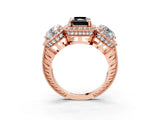 Rose gold Three-Stone Fancy Black Radiant Cut Halo Diamond Milgrain Band with Four-Prong Setting_3