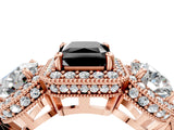 Rose gold Three-Stone Fancy Black Radiant Cut Halo Diamond Milgrain Band with Four-Prong Setting_4