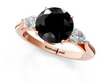 Rose gold Three-Stone Fancy Black Round Cut Brilliant Diamond Solitaire Ring with Tapered Band and Four-Prong Setting_4