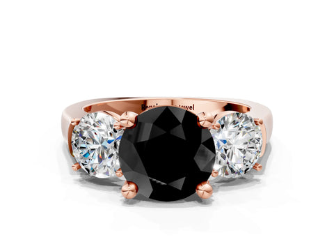 Rose gold Three-Stone Fancy Black Round Cut Brilliant Diamond Trellis Ring with Comfort Fit Band_12