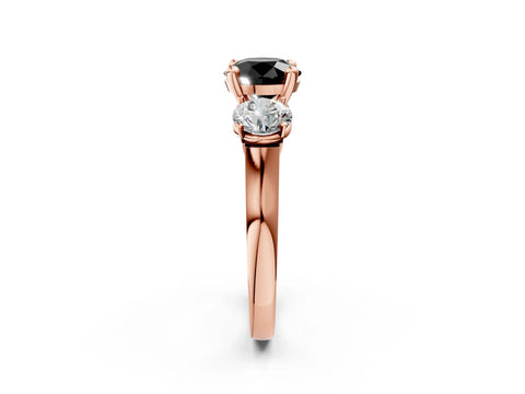 Rose gold Three-Stone Fancy Black Round Cut Brilliant Diamond Trellis Ring with Comfort Fit Band_14