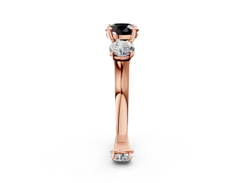 Rose gold Three-Stone Fancy Black Round Cut Brilliant Diamond Trellis Ring with Comfort Fit Band_14
