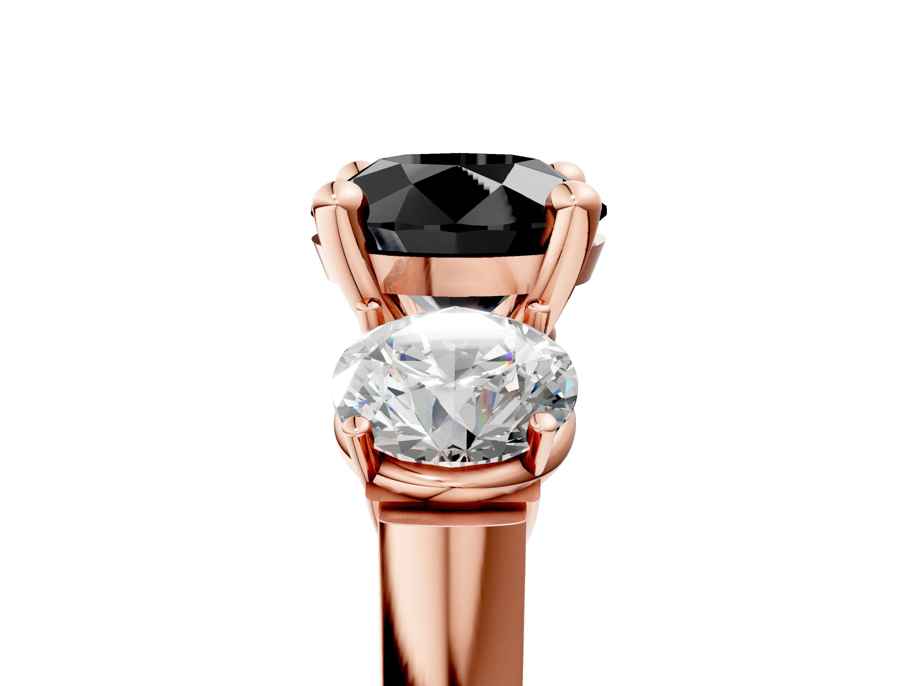 Rose gold Three-Stone Fancy Black Round Cut Brilliant Diamond Trellis Ring with Comfort Fit Band_17